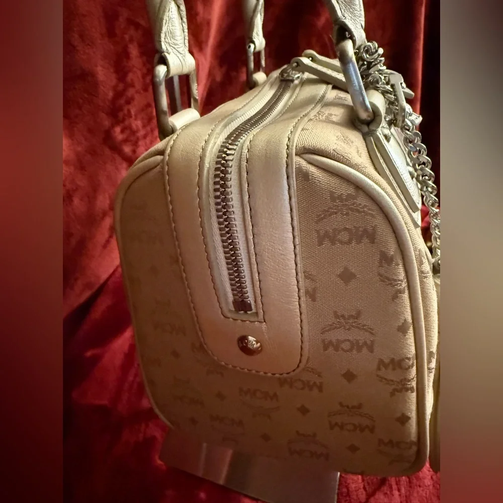 MCM Cream Satchel Bag with detachable tassel